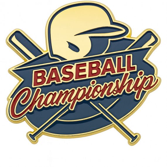 Baseball championship enamel pin with bat and helmet